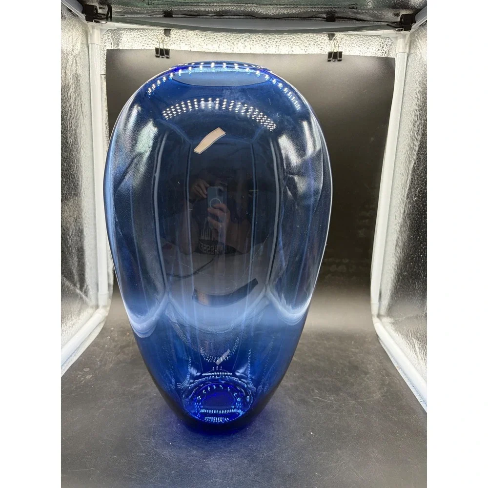Cobalt Blue Hand Blown Art Glass Teardrop Vase Polished Pontil 13.5 Inch